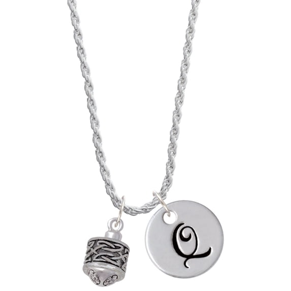 Delight Jewelry Silvertone Celtic Knot Band Spinner Silvertone Script Initial Disc - Q - Charm Necklace, 20"+3"