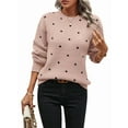 thumbnail image 3 of Women'S Polka Dots Sweaters Long Sleeve Round Neck Knitted Pullover Tops Pink L, 3 of 9