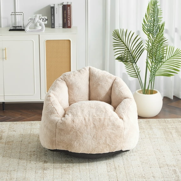 Christopher Knight Home Bean Bag Chair with High Back and Armrests, Velvety Faux-Fur Upholstery, Beige
