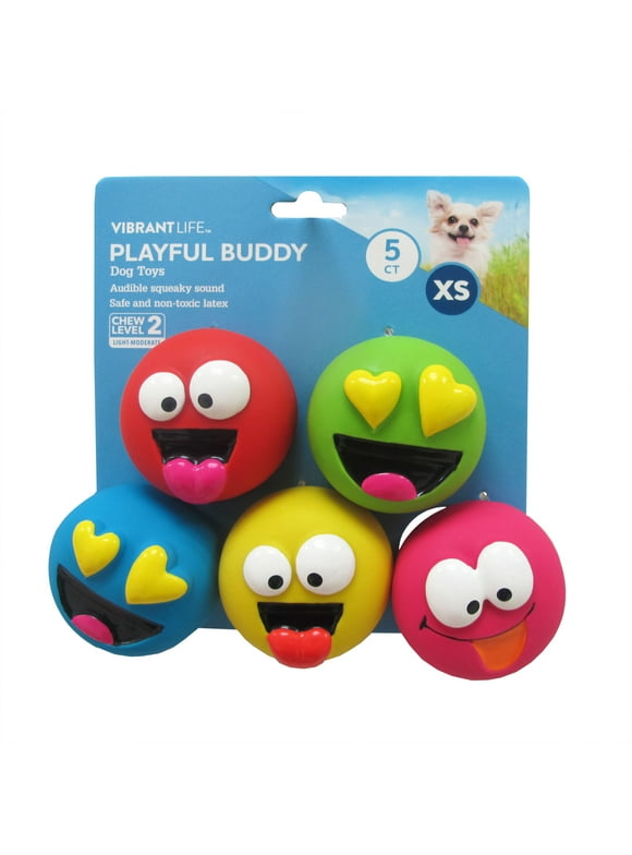 Vibrant Life Playful Buddy Dog Toys, Emoticon, Extra Small, 5 Count