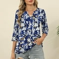 thumbnail image 2 of T-Shirts for Women 3/4 Sleeve V-Neck Floral Printed Casual Dressy Tunic Tops Laides T-Shirts, 2 of 6