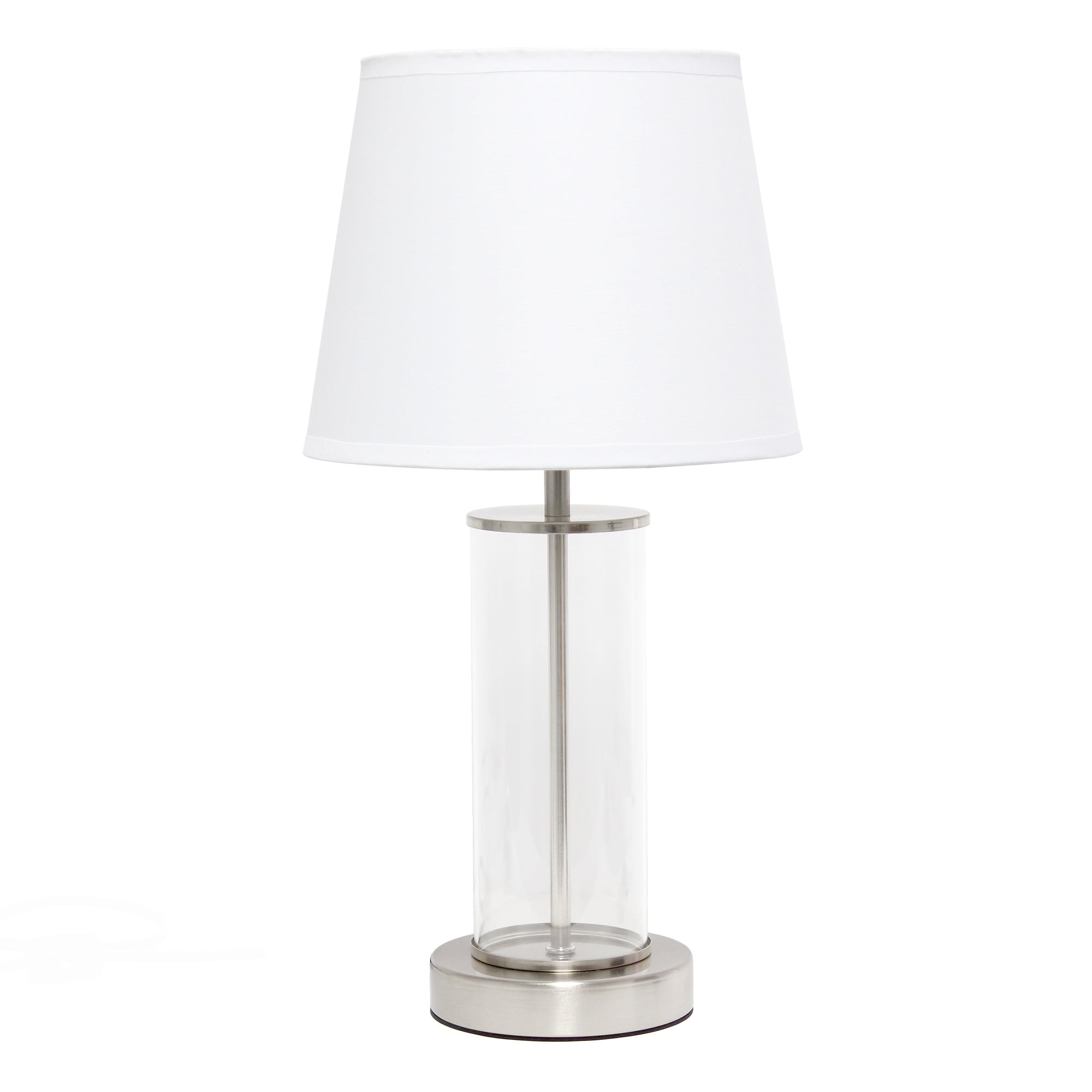 Simple Designs Encased Metal and Clear Glass Table Lamp, Brushed Nickel and White