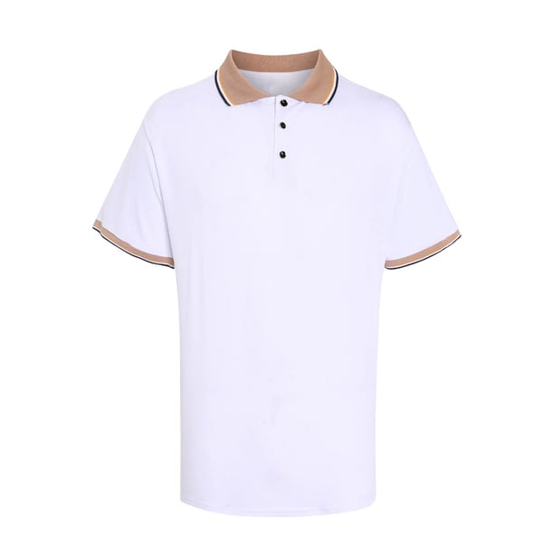 Playeras Elvqul para Caballero Blanco Mayor sin Estampado Manga Corta Solapa Abotonada