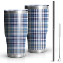 30oz Blue White and Yellow Checkered Pattern Tumblers Stainless Steel Tumbler with Lid and Straw,Vacuum Insulated Double Wall Travel Tumbler Cups Mug with Cleaning Brush for Coffee,Tea