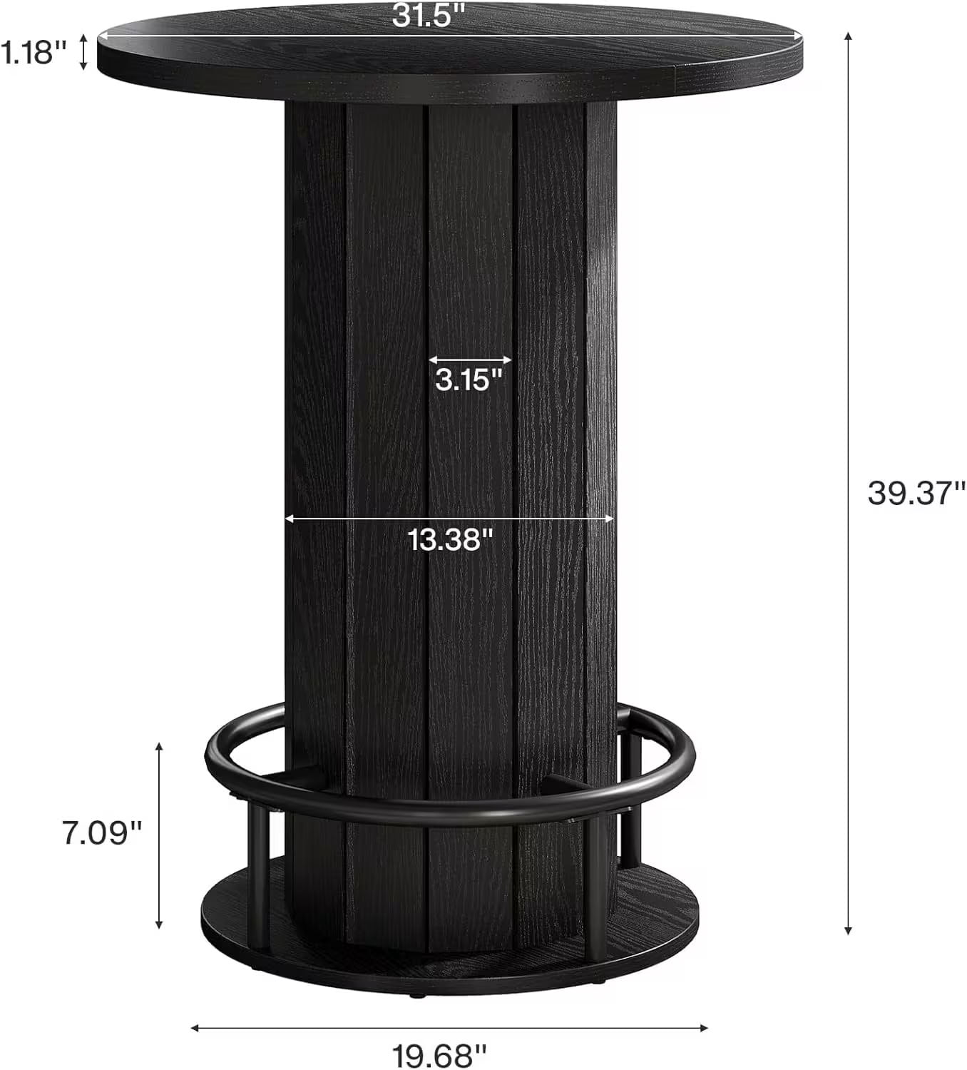 MAYEERTY Round Bar Table with Footrest, Modern Farmhouse Pub Table for Dining Room, Compact Wooden Bistro Table for Small Spaces (Only Table)