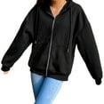 thumbnail image 2 of Fashion Women' Zip Up Hoodie Retro Hooded Jacket with Zipper Womens Hoodie Jacket with Sweatshirt Solid Color Sweatshirt Coat for Women - Black 2XL, 2 of 9