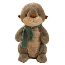 QITOWM Cute Plush Otter Stuffed Animal Soft Toy with Knitted Scarf Huggable Realistic Cuddly Doll for Kids and Adults Gift, Adorable Plush Ornament for Living Room Sofa Home Decoration (26cm-190g)