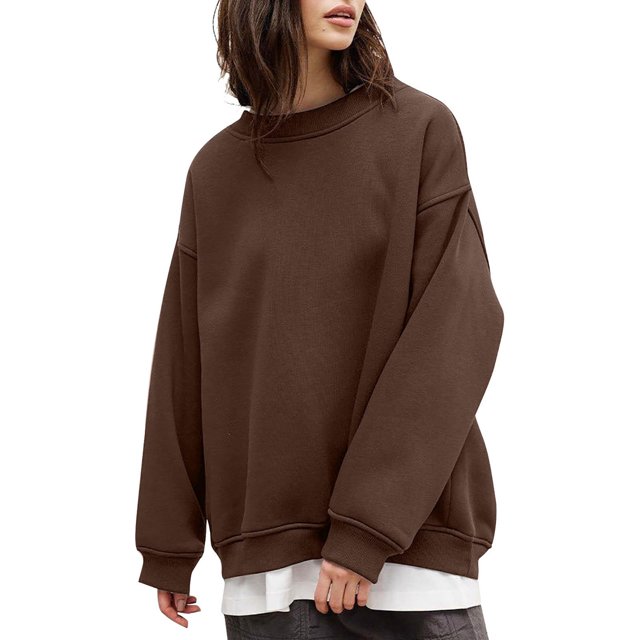 Timegard Sweat-Shirt Surdimensionné pour Femmes Col Rond Épaule Tombante Pull Automne Hiver Basique Décontracté