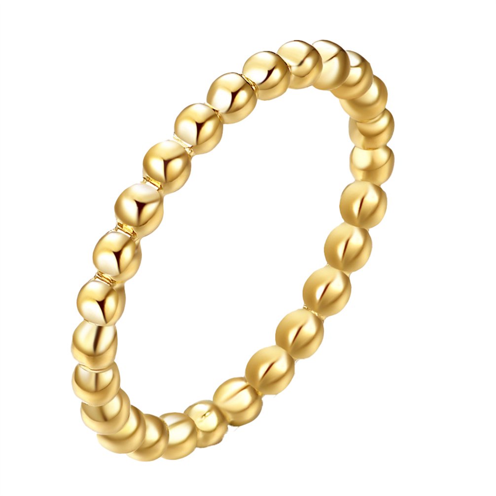 HIRPLIS Tiny Beaded Rings for Women Men 2MM Band Thin Stackable Stainless Steel Couple Matching Simple Minimalist Personalized Gift Jewelry Gold Plated 6
