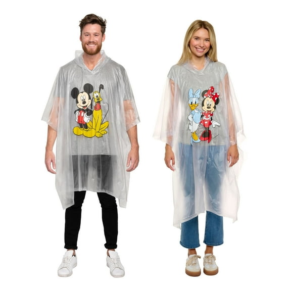 Adult Disney Rain Poncho Mickey Mouse Pluto & Minnie Daisy 2-Pack Set Men Women