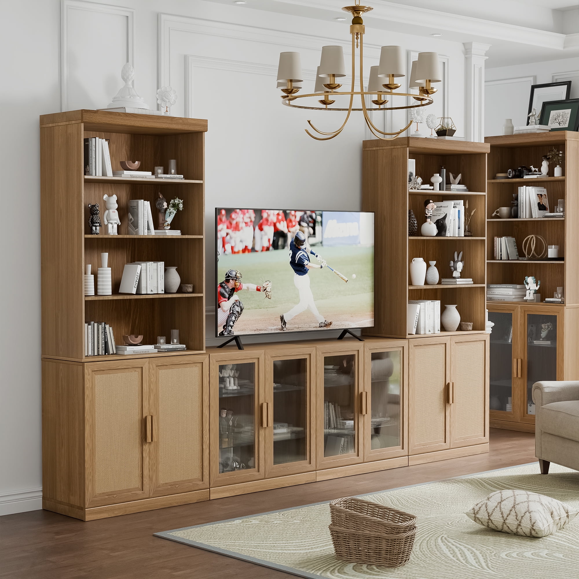 MAYEERTY 49*31*16" Modern Natural Wood Grain Storage Cabinet for Living Room, Doorless Bookcase