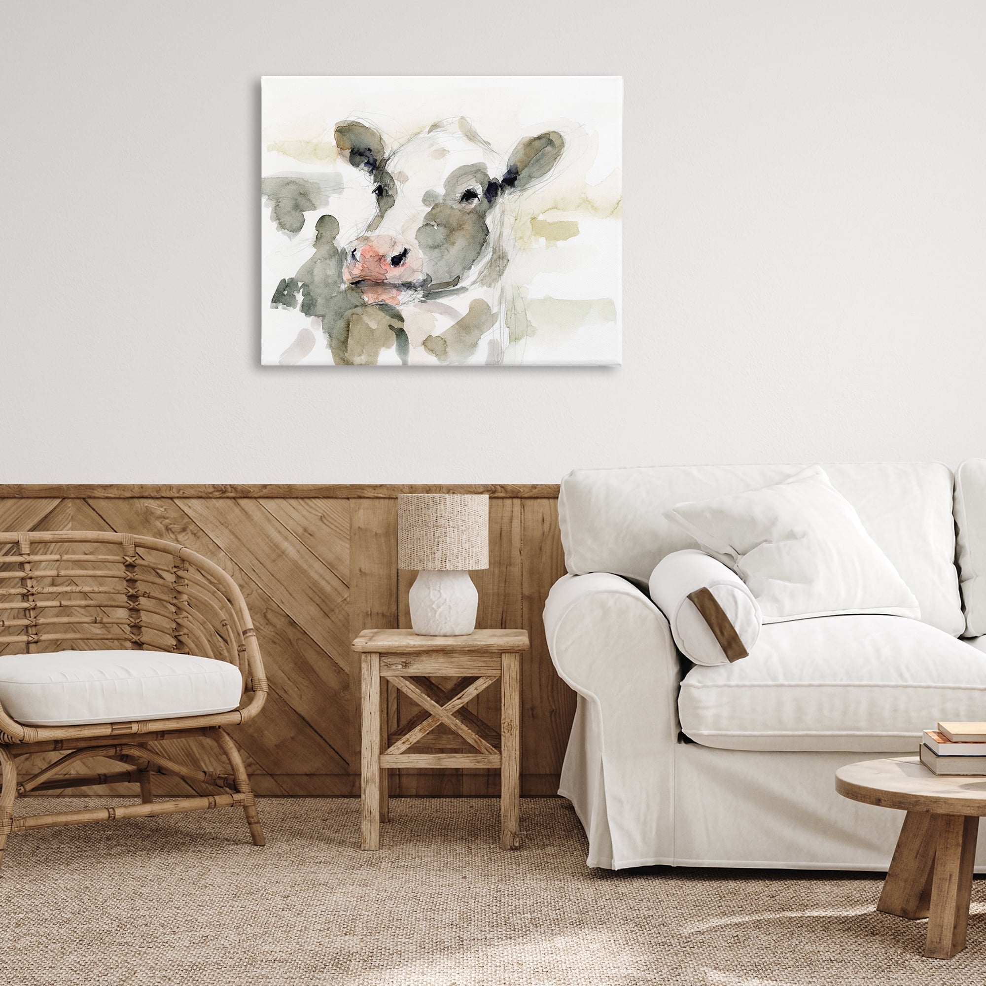 Stupell Industries Soft Painterly Cow Animals & Insects Painting Gallery Wrapped Canvas Art Print Wall Art, 40 x 30