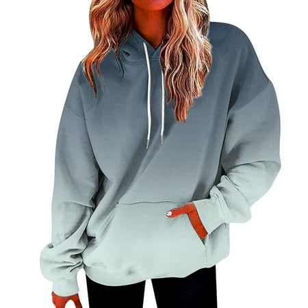 RKSTN Womens Hoodies Pullover Long Sleeve Tops for Women Plus Size Gradient Drawstring Fall Winter Going Out Trendy Casual Travel Outfit with Pocket (Mint Green L)