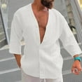thumbnail image 2 of YUHAOTIN Dress Shirts for Men Big and Tall Dress Shirts for Men Male Plaid Long Sleeve Button Shirt Solid Color Collarless Stand Collar Top, 2 of 5