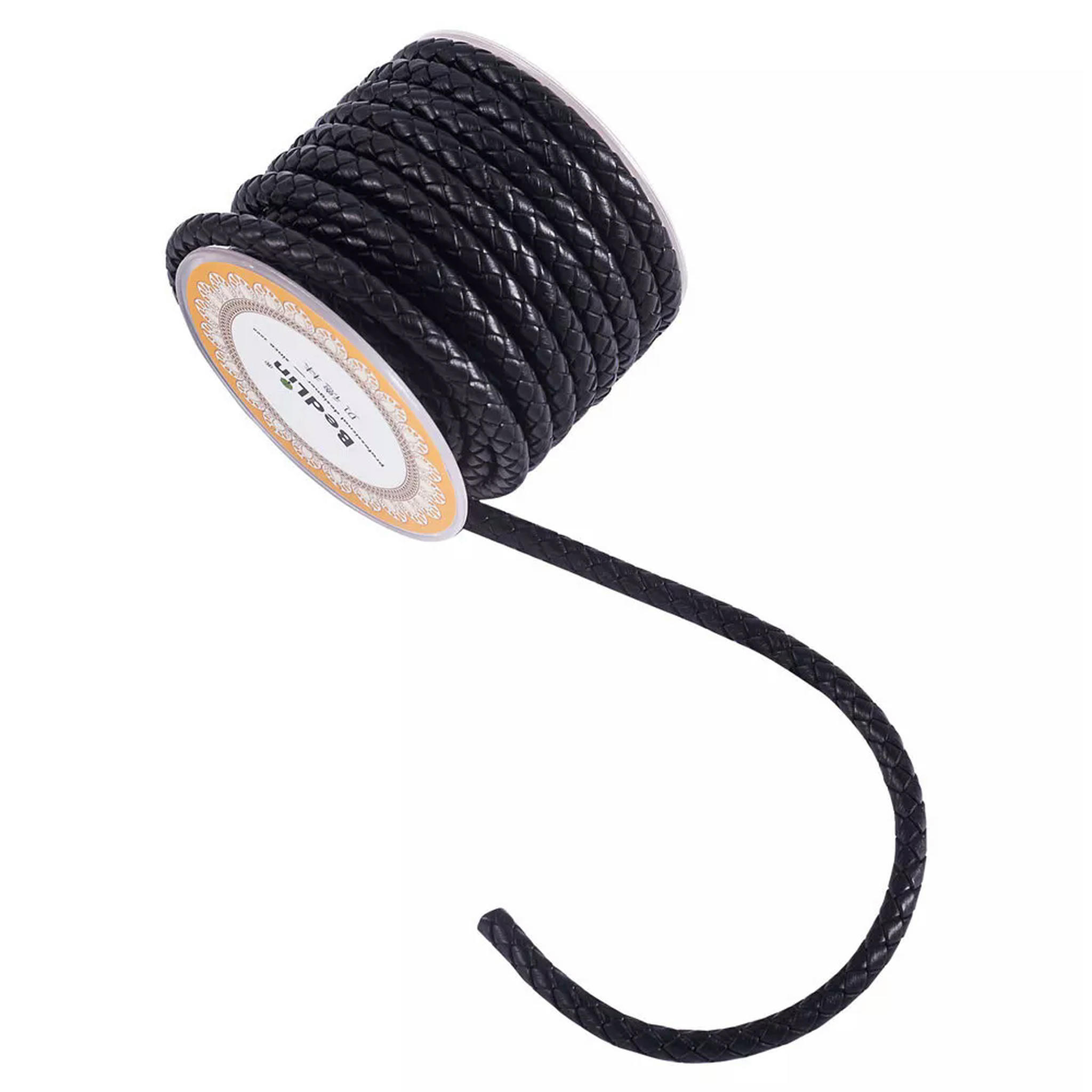 U8MO 4.37 yards(4m)/roll Black 5mm Braided Cowhide Leather Cords String for Bracelets