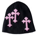 thumbnail image 1 of Black Gorro de punto con decoración de Cruz oscura Punk para niñas, gorro de ciclismo para conducir con protección para las orejas, 1 of 5