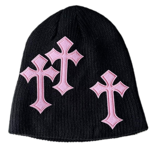 Black Gorro de punto con decoración de Cruz oscura Punk para niñas, gorro de ciclismo para conducir con protección para las orejas