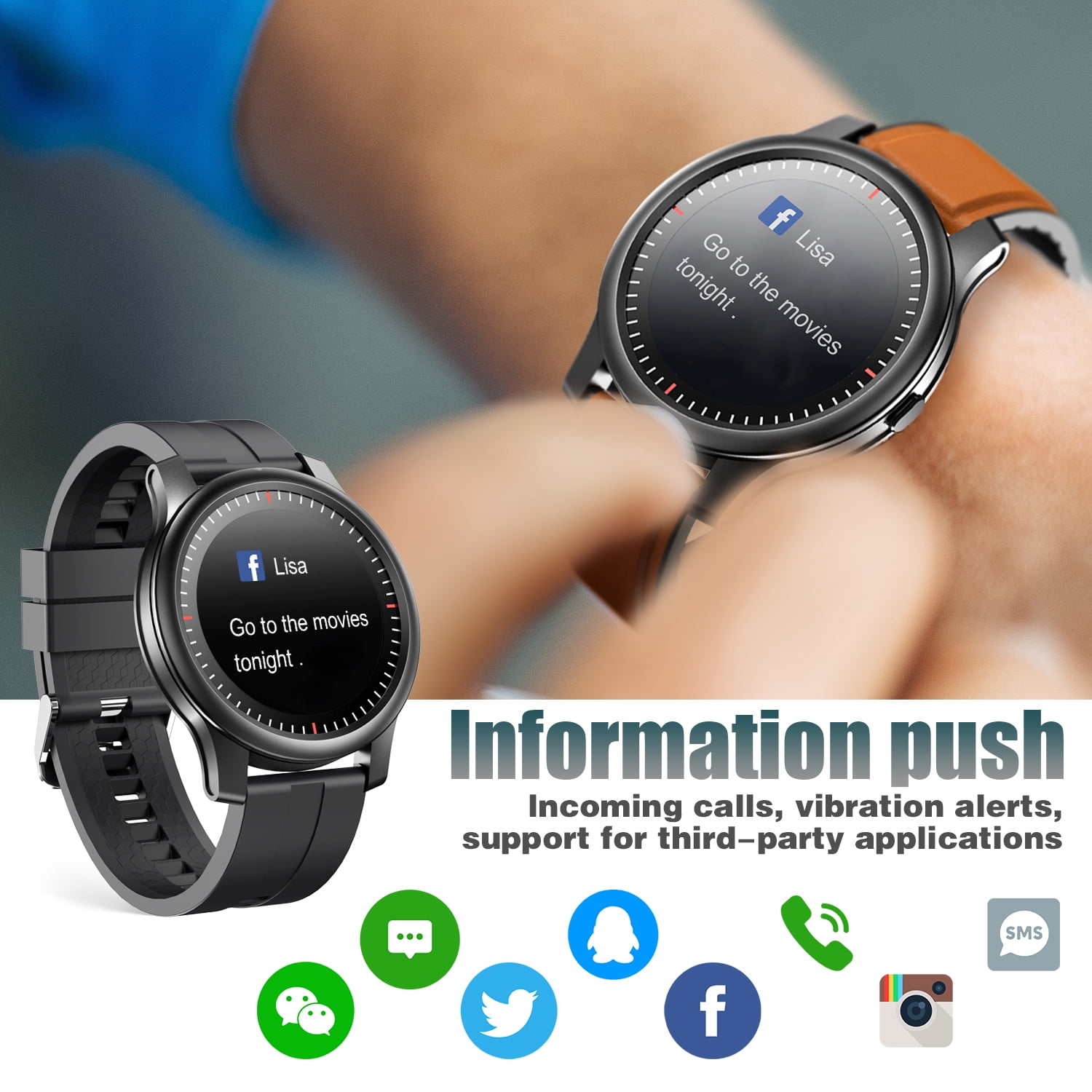 Link Dream Brown Smartwatch for Android iOS Full Touch 1.28" Fitness Tracker, IP67 Waterproof