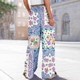 thumbnail image 4 of Women’s Summer Loose Wide Leg Floral Print Pants Elastic Waist Drawstring Trousers with Pockets for Casual Daily Wear Blue M, 4 of 7