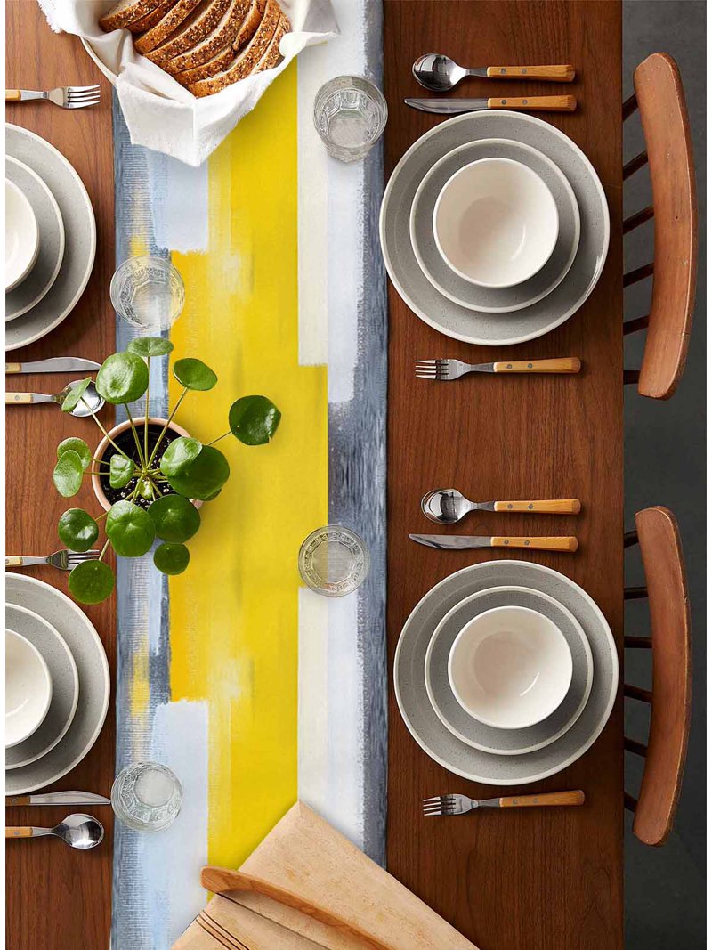 Table Runner Dresser Scarf 13 x 108 Inch Gray Yellow White Geometric Gradient Abstract Mottled Paint Texture Table Runners Non-Slip Heat Resistant 