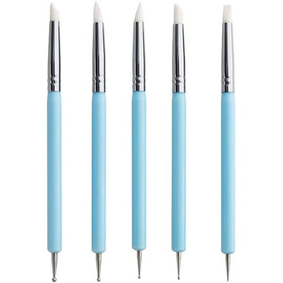 Clay Sculpting Stylus Nail Art Silicone Sculpture Pen 5PCS Dual Head Dotting Drawing Painting Pen Silicone Embossing Daub Brush Metal Tip Dotting Tools