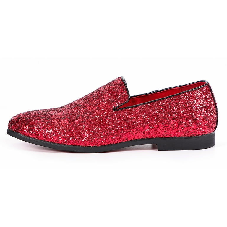 Mens Red Glitter Loafers - Shoes