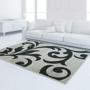 Ladole Rugs Botanical Turkish Durable Beatuiful Modern Area Rug Carpet in Gray Black, 7'8" x 10'4" (235cm x 315cm)