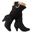 thumbnail image 6 of YLYL Women's Slouchy Mid Calf Boots Buckle Round Toe Side Zipper Wide Width Chunky Heel Fall Winter Boots, 6 of 8
