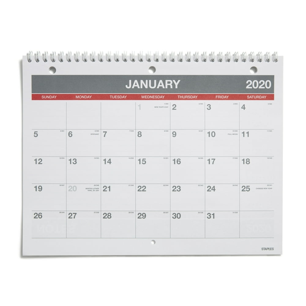 Staples 2020 8" x 11" Monthly Wall Calendar 12 Months 24374919