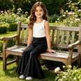 thumbnail image 7 of EnJoCho Toddler Girls Baggy Bell-Bottom Pants Loose Wide Leg Elastic High Waist Ruffled Flared Trousers Little Girls Soft Knit Flared Pants Elastic High Waist Bell Bottom Pants, 7 of 7