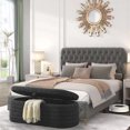 thumbnail image 2 of KOSSMAI Oval Upholstered Tufted Strip Storage Bench Ottoman 45.5" For Living Room Bed Room Entry Black, 2 of 5