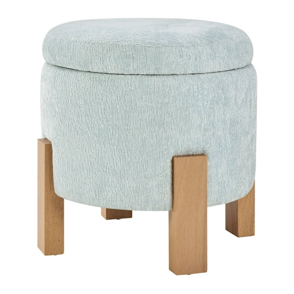 Annie Storage Ottoman in Sky Fabric with Natural Finish Legs