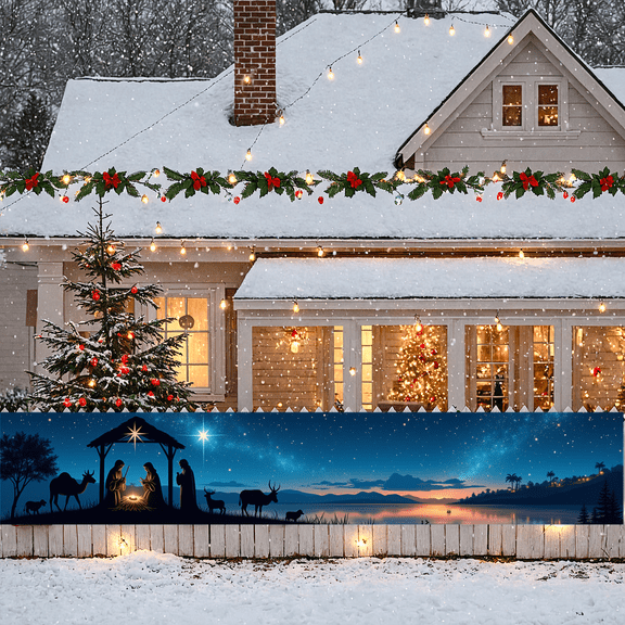 Religious Nativity Scene Holiday Decoration Christmas Decoration Starry Night Artwork for Christmas Event Family Gathering Indoor Decor