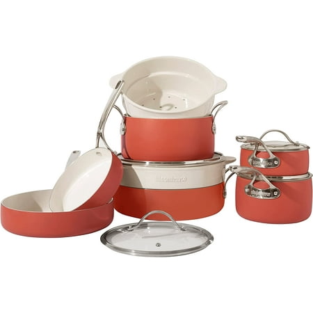 

- Oprah s Favorite Things -12 Piece Aluminum Enamel Cookware Set w/ Non-stick Non-toxic Ceramic Interior Ceramic Steamer Insert & 12 Protective Care Bags - Terracotta Orange