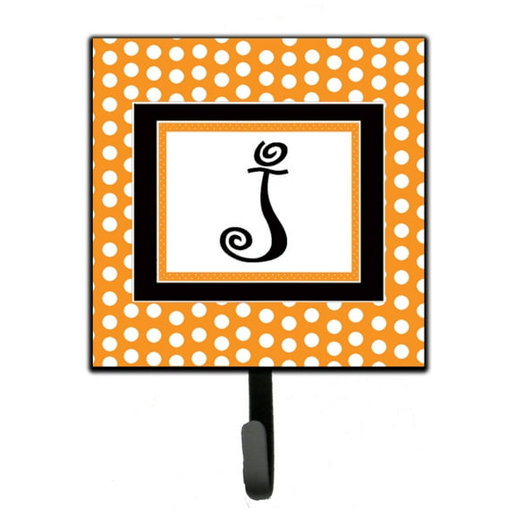 Letter J Initial Monogram - Orange Polkadots Leash or Key Holder