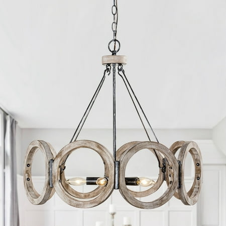 

Farmhouse 5-Light Distressed Wooden Wheel Chandelier - 28-in W x 26.4-in H