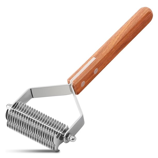 Rastrillo de aseo con mango de madera para perros y gatos pequeños y medianos, herramienta para quitar el pelaje con borde redondeado (L,20 cuchillas)