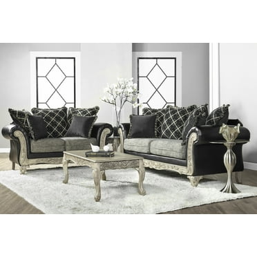 Roundhill Furniture San Marino 2-Tone Fabric Wooden Frame Sofa and Loveseat with 3 Tables Set