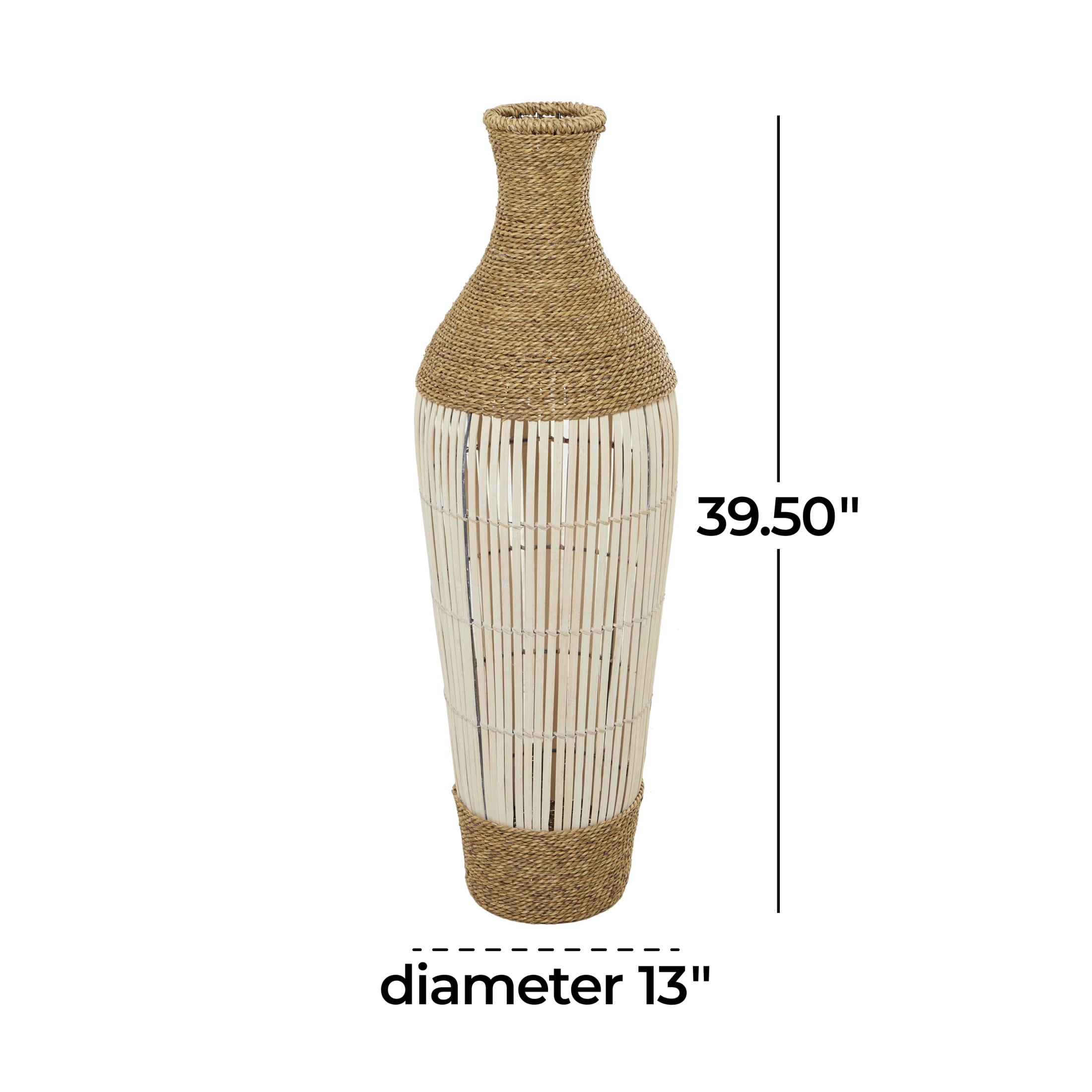DecMode 40" Handmade Wrapped Tall Floor Brown Seagrass Vase with Cream Slatted Bamboo Center