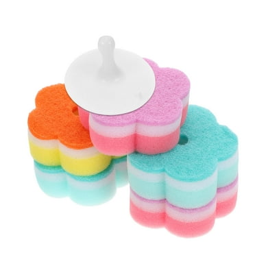 MLINS 5pcs Flower Shape Scrub Sponges Multi-Purpose Cleaning Sponges For Dishes Soft Scrubbing Sponge Scrubber