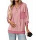 thumbnail image 2 of Women's Contrast Color Stripe V-Neck Hooded Sweatshirt Long Sleeve Casual Pullover with Snap Buttons, 2 of 5