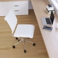 thumbnail image 6 of Merrick Lane White Ergonomic Swivel Office Chair Ribbed Faux Leather Back and Seat Mid-Back Armless Computer Desk Chair with Chrome Base, 6 of 15