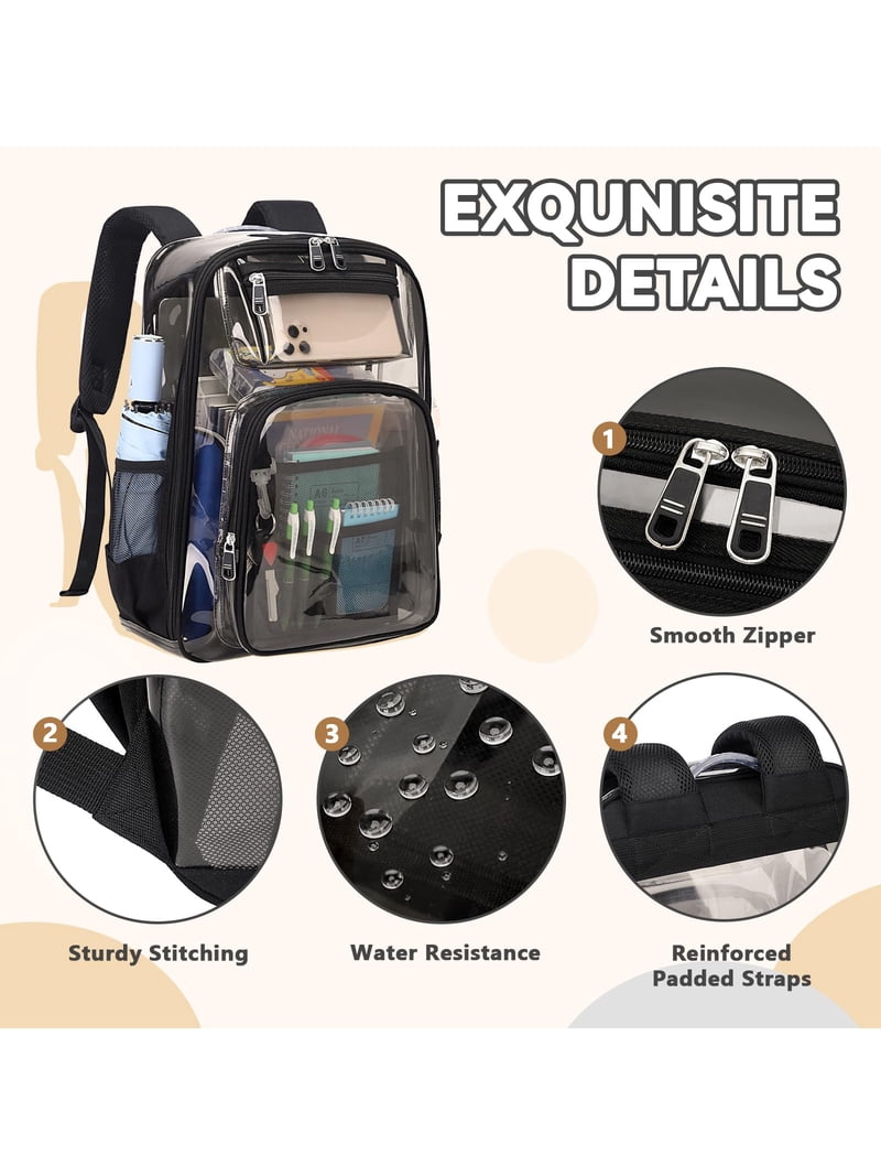 Clear Stadium Backpack Large Capacity Water Resistant Reinforced Strap Sanmadrola Large Clear Backpack Heavy Duty Stadium Approved  main image 4