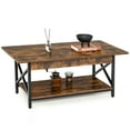 thumbnail image 1 of Gymax Table Basse Industrielle à 2 Niveaux avec Tablette de Rangement et Tablette de Rangement pour Salon Brun Rustique, 1 of 10