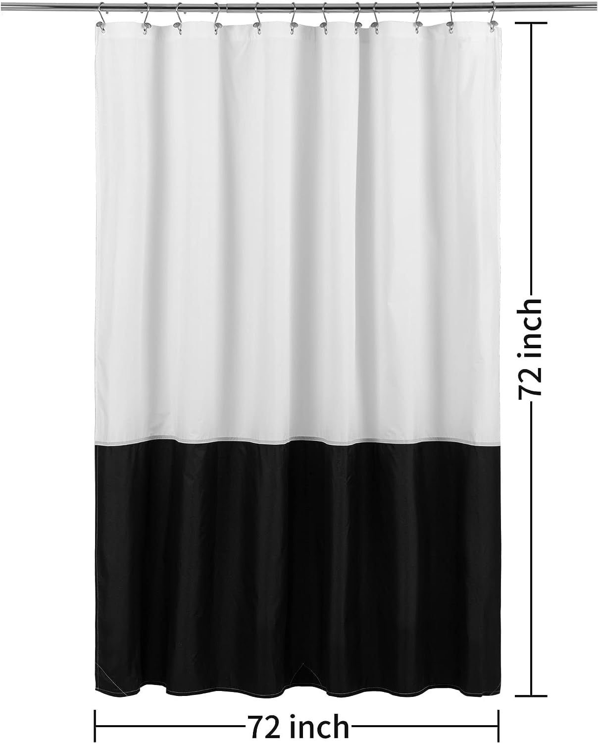 Waterproof Fabric Shower Curtain Liner - Soft & Light-Weight Cloth Shower Curtain with 3 Bottom Magnets, Hotel Quality & Machine Washable - Standard Size 72x72, Color Block Black and White