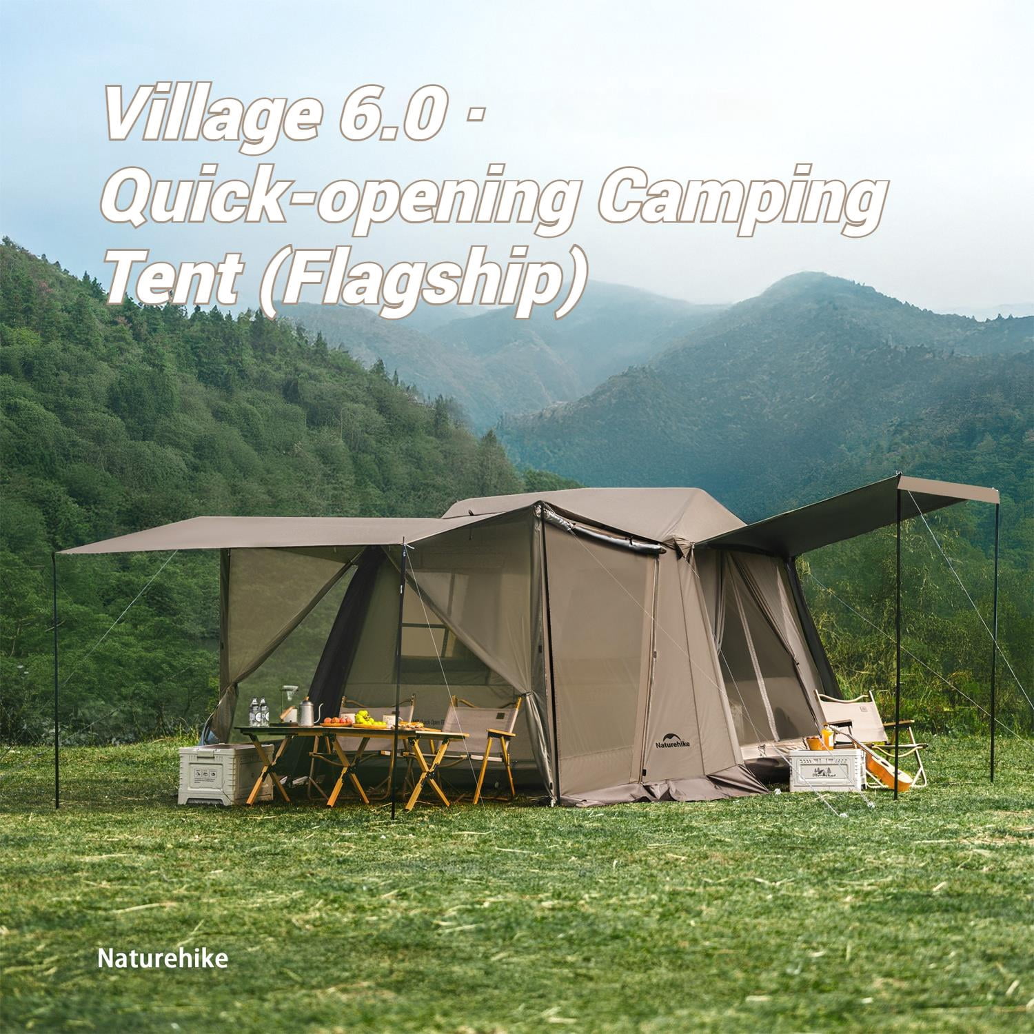 Naturehike, Family Camping Tent, Instant Setup Cabin Tent for 4 People with Rain fly, Quick-opening Family Tent with 1 Room, Outdoor Waterproof & Sun Protection Tent