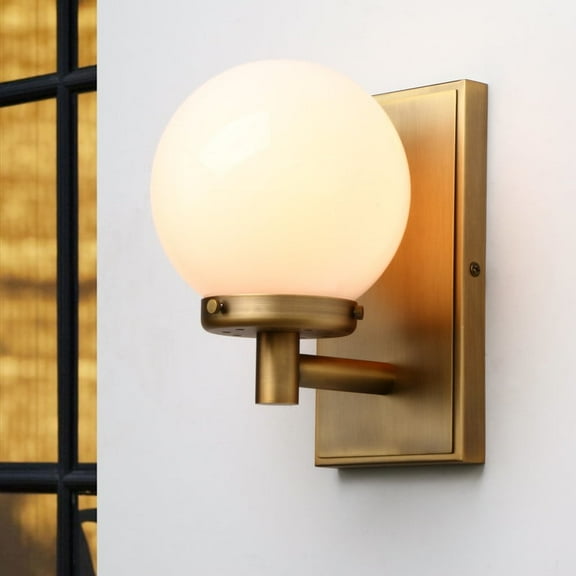 Pathson 1-Light Vintage Wall Sconce, 5.9" Globe Milk White Shade Wall Light Fitting for Bathroom Vanity Mirror Kitchen Living Room