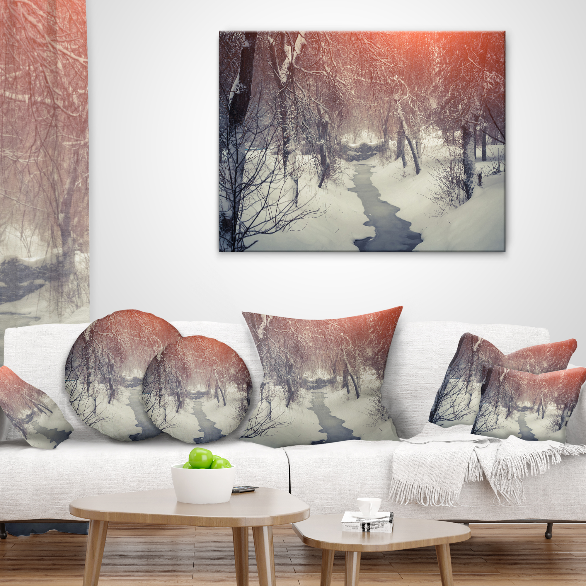 Designart Beautiful Snowfall in City Park - Landscape Printed Throw Pillow - 16x16