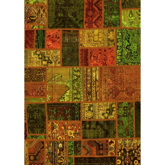 Ahgly Company Indoor Rectangle Oriental Yellow Modern Area Rugs, 4' x 6'