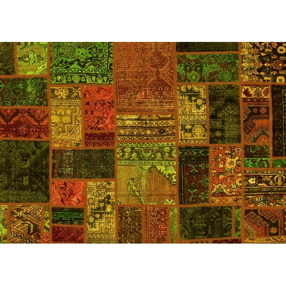 Ahgly Company Indoor Rectangle Oriental Yellow Modern Area Rugs, 2' x 4'